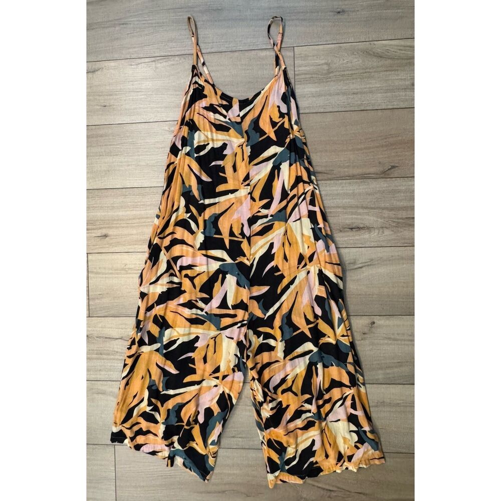 World Market Romper Jumper S M Abstract Palm Print Wide Leg Pockets Women's Boho - Picture 2 of 5